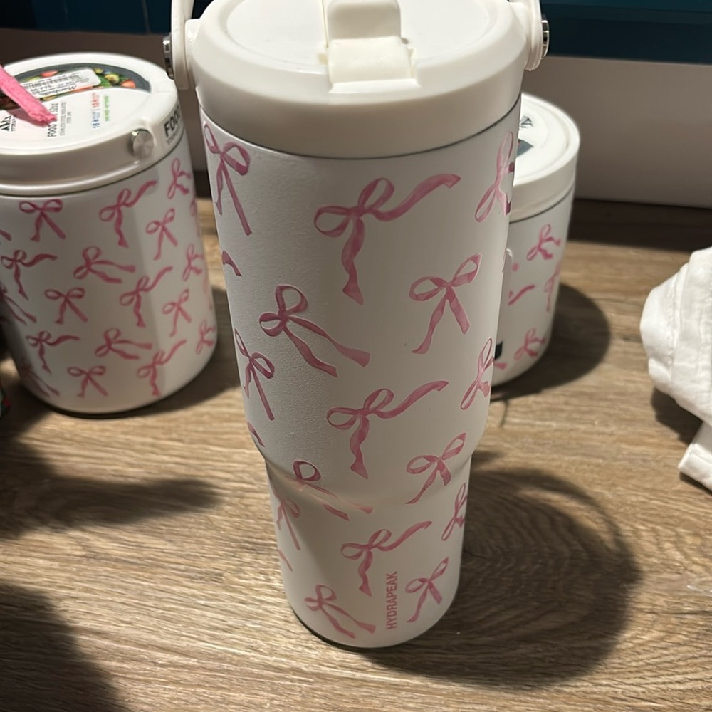 Hydrapeak Pink Bow Coquette Water Bottle Tumbler 32oz Leak Proof 2 Straws NEW
